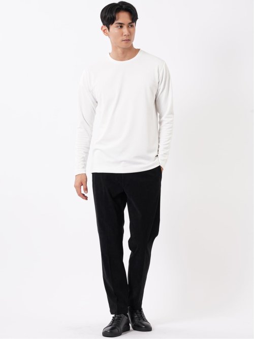 Tシャツ メンズ 長袖 ストレッチ クルーネック ワッフル ジャガード