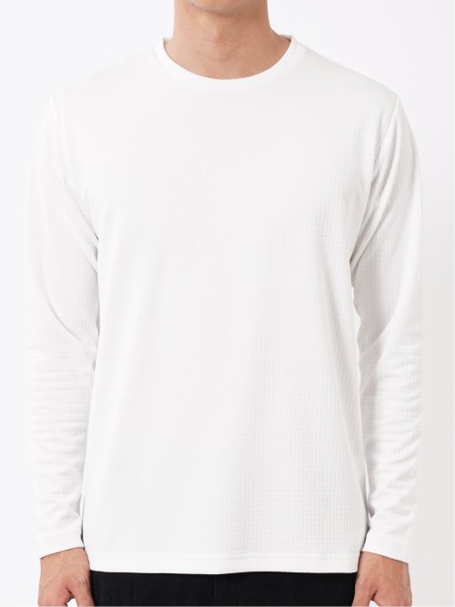 Tシャツ メンズ 長袖 ストレッチ クルーネック ワッフル ジャガード