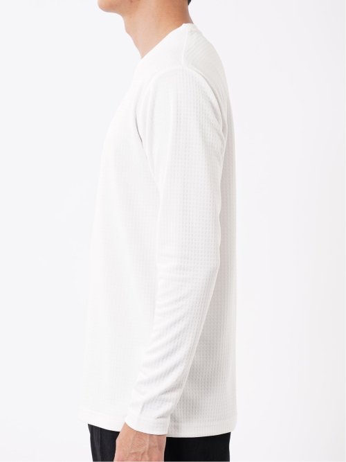Tシャツ メンズ 長袖 ストレッチ クルーネック ワッフル ジャガード