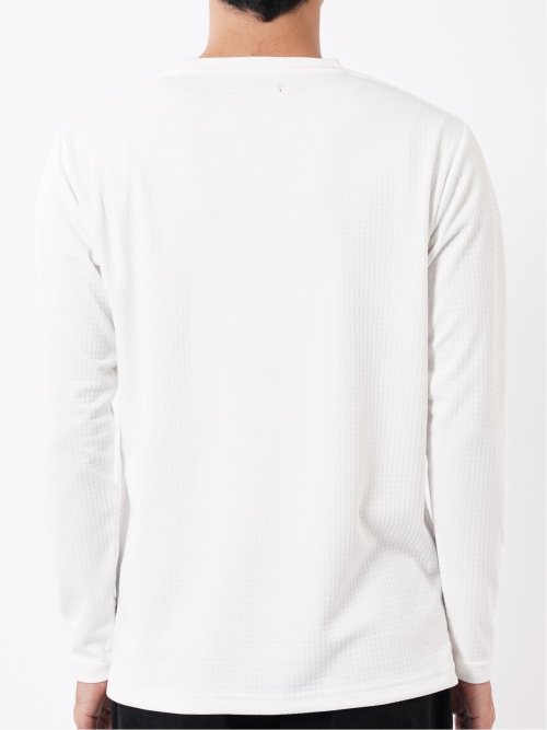 Tシャツ メンズ 長袖 ストレッチ クルーネック ワッフル ジャガード
