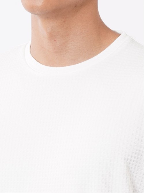 Tシャツ メンズ 長袖 ストレッチ クルーネック ワッフル ジャガード