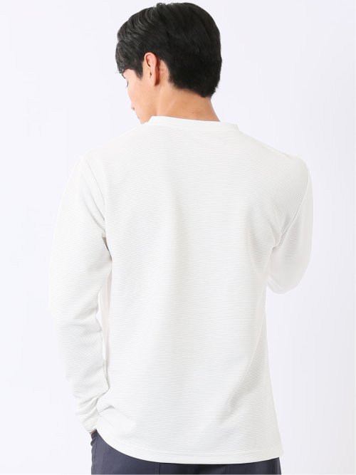 Tシャツ メンズ 長袖 ストレッチ クルーネック リップル ジャガード 切替