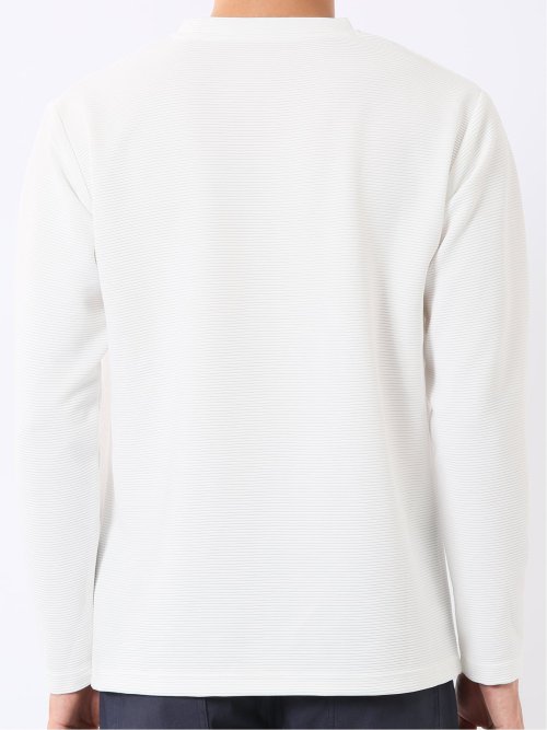 Tシャツ メンズ 長袖 ストレッチ クルーネック リップル ジャガード 切替