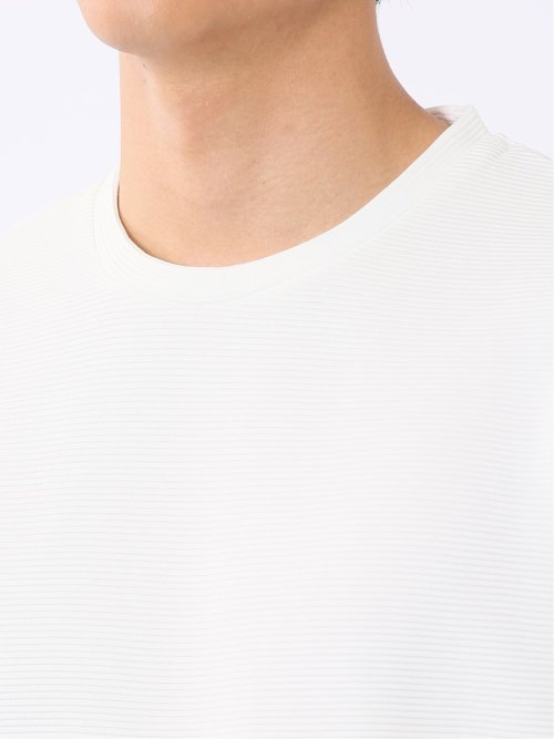 Tシャツ メンズ 長袖 ストレッチ クルーネック リップル ジャガード 切替