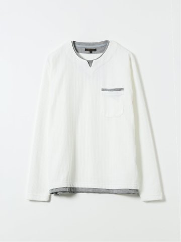 Tシャツ メンズ 長袖 ストレッチ キーネック フェイクレイヤード リンクス ジャガード