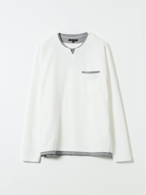 Tシャツ メンズ 長袖 ストレッチ キーネック フェイクレイヤード リンクス ジャガード