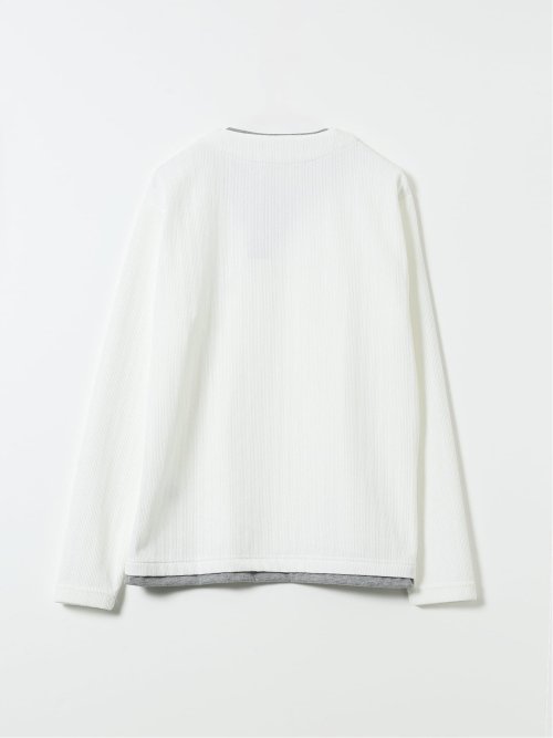 Tシャツ メンズ 長袖 ストレッチ キーネック フェイクレイヤード リンクス ジャガード