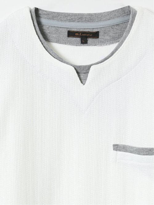 Tシャツ メンズ 長袖 ストレッチ キーネック フェイクレイヤード リンクス ジャガード