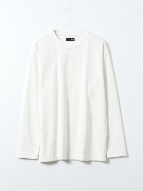 Tシャツ メンズ 長袖 ストレッチ クルーネック 幾何学 ジャガード カットモール