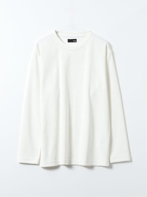 Tシャツ メンズ 長袖 ストレッチ クルーネック 幾何学 ジャガード カットモール