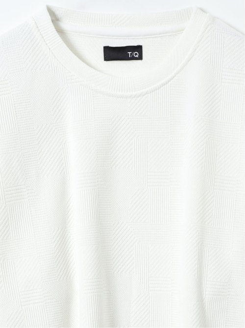Tシャツ メンズ 長袖 ストレッチ クルーネック 幾何学 ジャガード カットモール