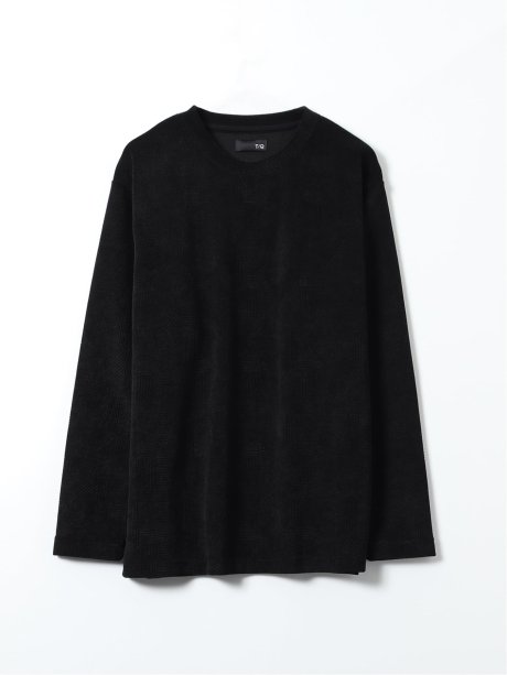 Tシャツ メンズ 長袖 ストレッチ クルーネック 幾何学 ジャガード カットモール