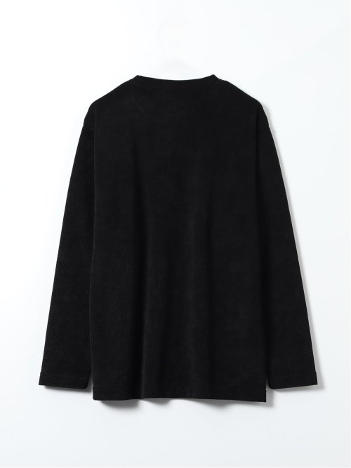 Tシャツ メンズ 長袖 ストレッチ クルーネック 幾何学 ジャガード カットモール