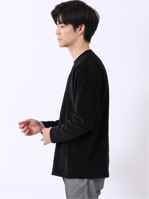Tシャツ メンズ 長袖 ストレッチ クルーネック 幾何学 ジャガード カットモール