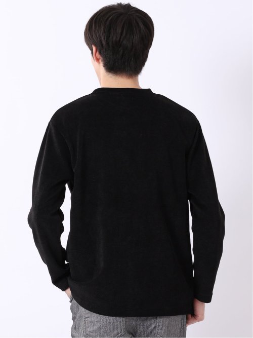 Tシャツ メンズ 長袖 ストレッチ クルーネック 幾何学 ジャガード カットモール