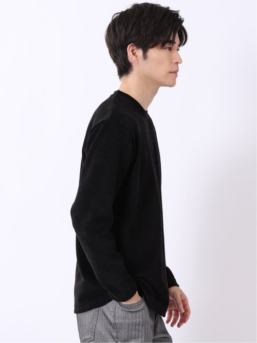 Tシャツ メンズ 長袖 ストレッチ クルーネック 幾何学 ジャガード カットモール