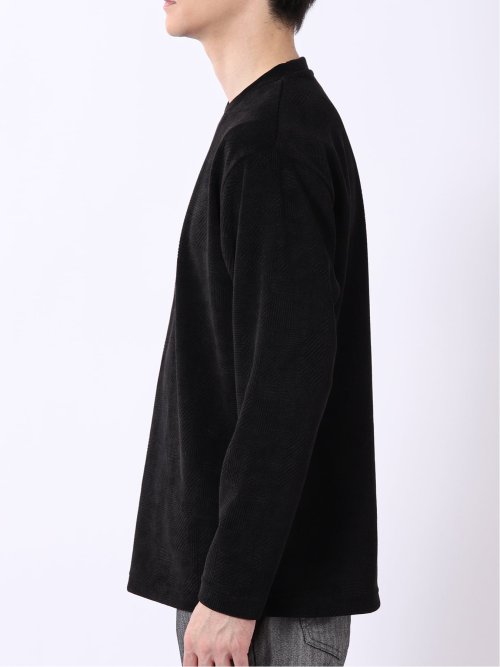 Tシャツ メンズ 長袖 ストレッチ クルーネック 幾何学 ジャガード カットモール
