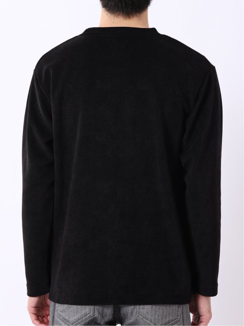 Tシャツ メンズ 長袖 ストレッチ クルーネック 幾何学 ジャガード カットモール