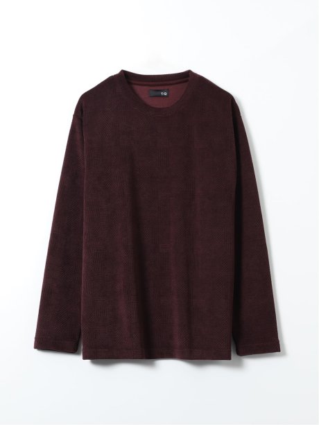 Tシャツ メンズ 長袖 ストレッチ クルーネック 幾何学 ジャガード カットモール
