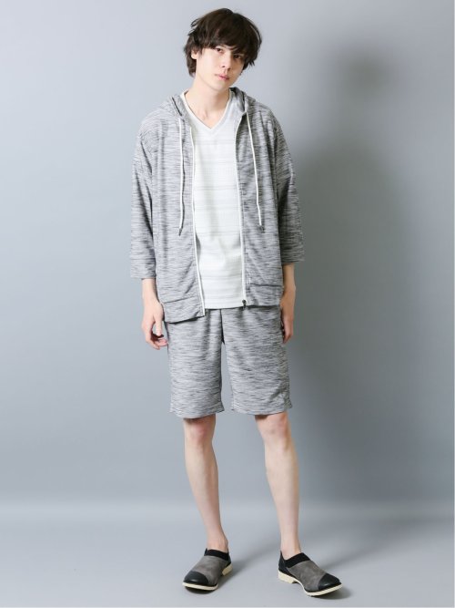 メランジ7分袖パーカー＆ショーツ アンサンブル