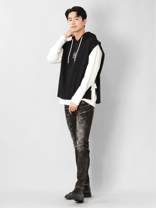 ベストパーカー&長袖Tシャツ アンサンブル