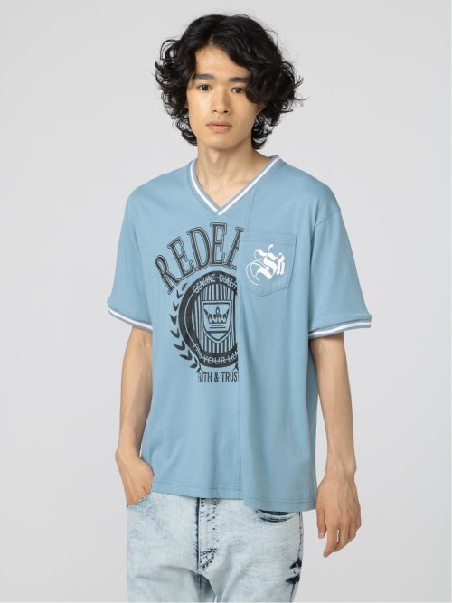 切替カレッジ Vネック半袖ルーズTシャツ