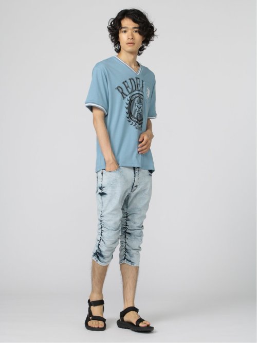 切替カレッジ Vネック半袖ルーズTシャツ