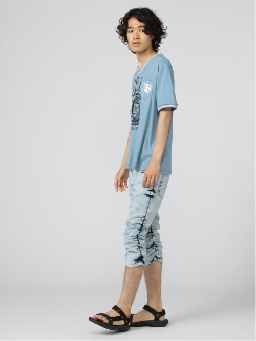 切替カレッジ Vネック半袖ルーズTシャツ