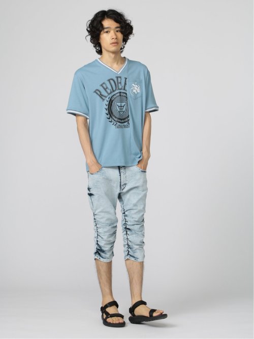 切替カレッジ Vネック半袖ルーズTシャツ