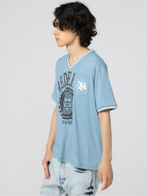 切替カレッジ Vネック半袖ルーズTシャツ