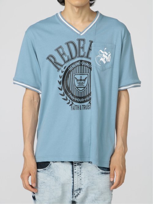 切替カレッジ Vネック半袖ルーズTシャツ