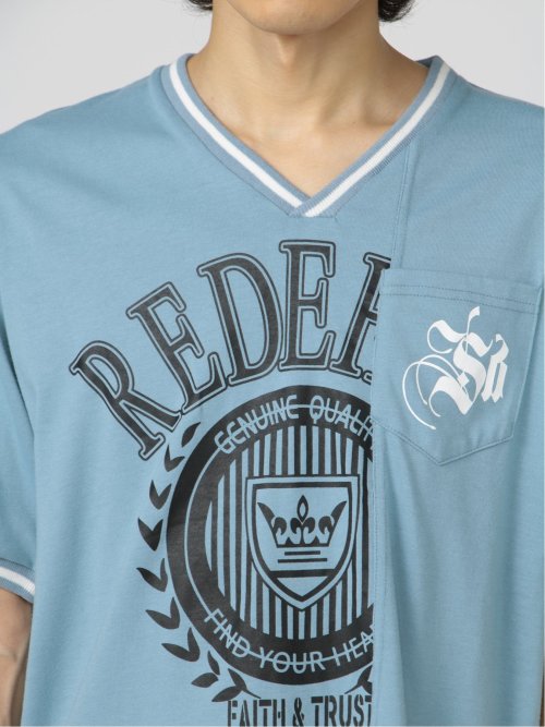 切替カレッジ Vネック半袖ルーズTシャツ