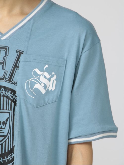 切替カレッジ Vネック半袖ルーズTシャツ