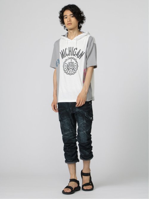 切替カレッジ 半袖ルーズTパーカー