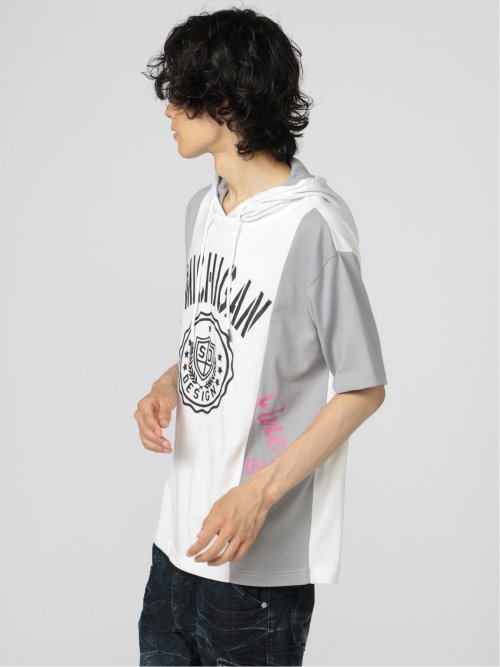 切替カレッジ 半袖ルーズTパーカー