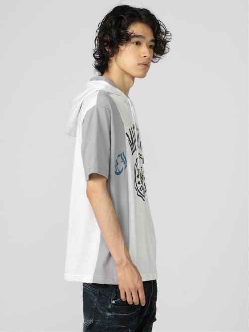 切替カレッジ 半袖ルーズTパーカー