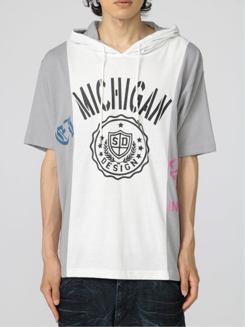 切替カレッジ 半袖ルーズTパーカー