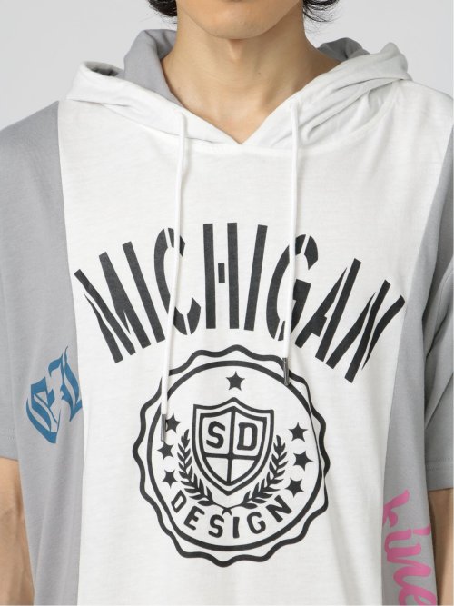 切替カレッジ 半袖ルーズTパーカー