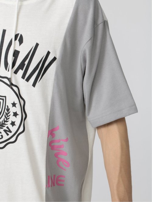 切替カレッジ 半袖ルーズTパーカー