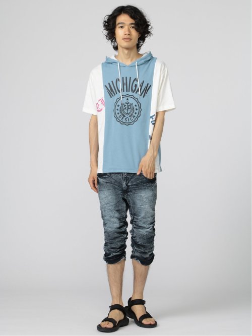 切替カレッジ 半袖ルーズTパーカー