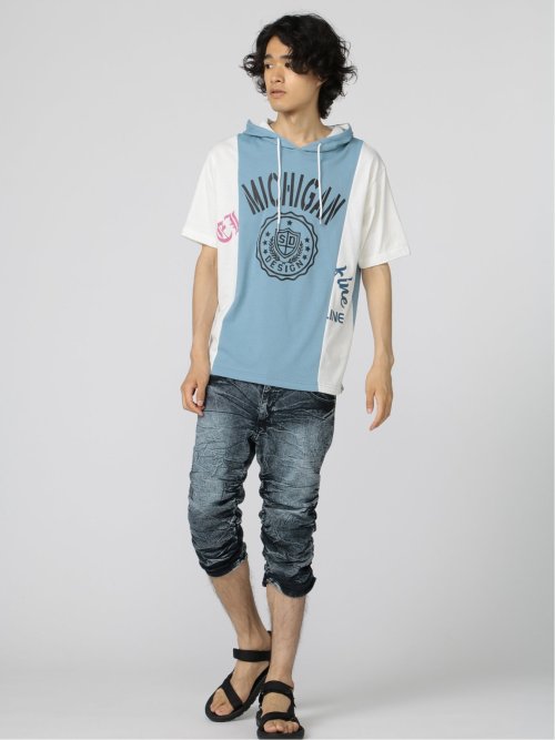 切替カレッジ 半袖ルーズTパーカー