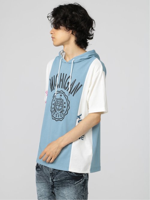 切替カレッジ 半袖ルーズTパーカー