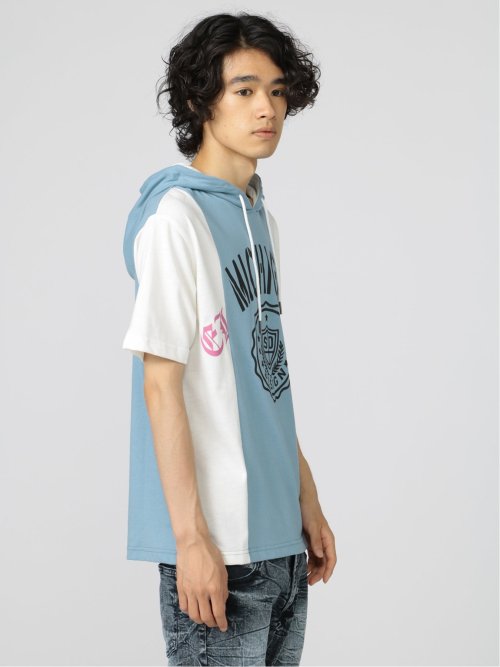 切替カレッジ 半袖ルーズTパーカー