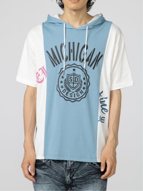 切替カレッジ 半袖ルーズTパーカー