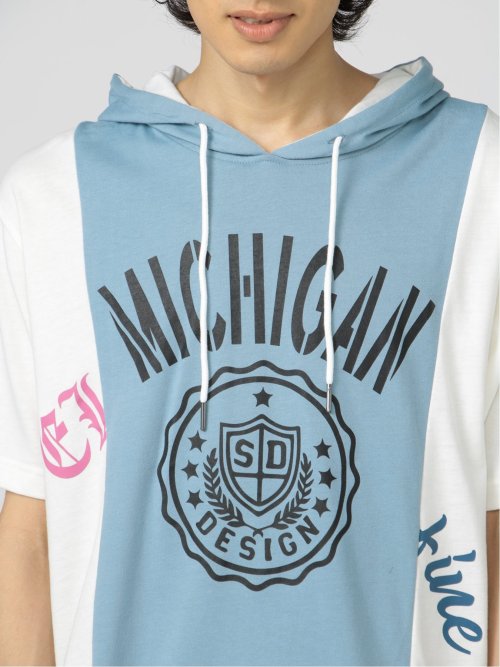 切替カレッジ 半袖ルーズTパーカー