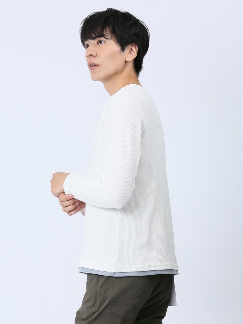 メランジ フェイクキーネック 長袖ニットソー