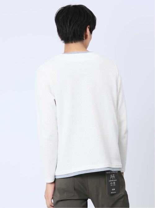 メランジ フェイクキーネック 長袖ニットソー