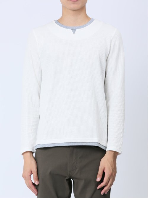 メランジ フェイクキーネック 長袖ニットソー