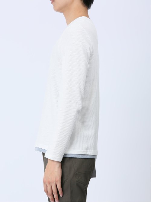 メランジ フェイクキーネック 長袖ニットソー