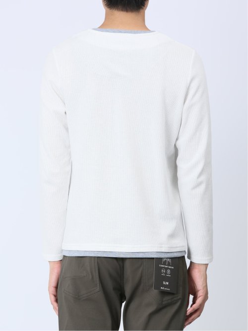 メランジ フェイクキーネック 長袖ニットソー